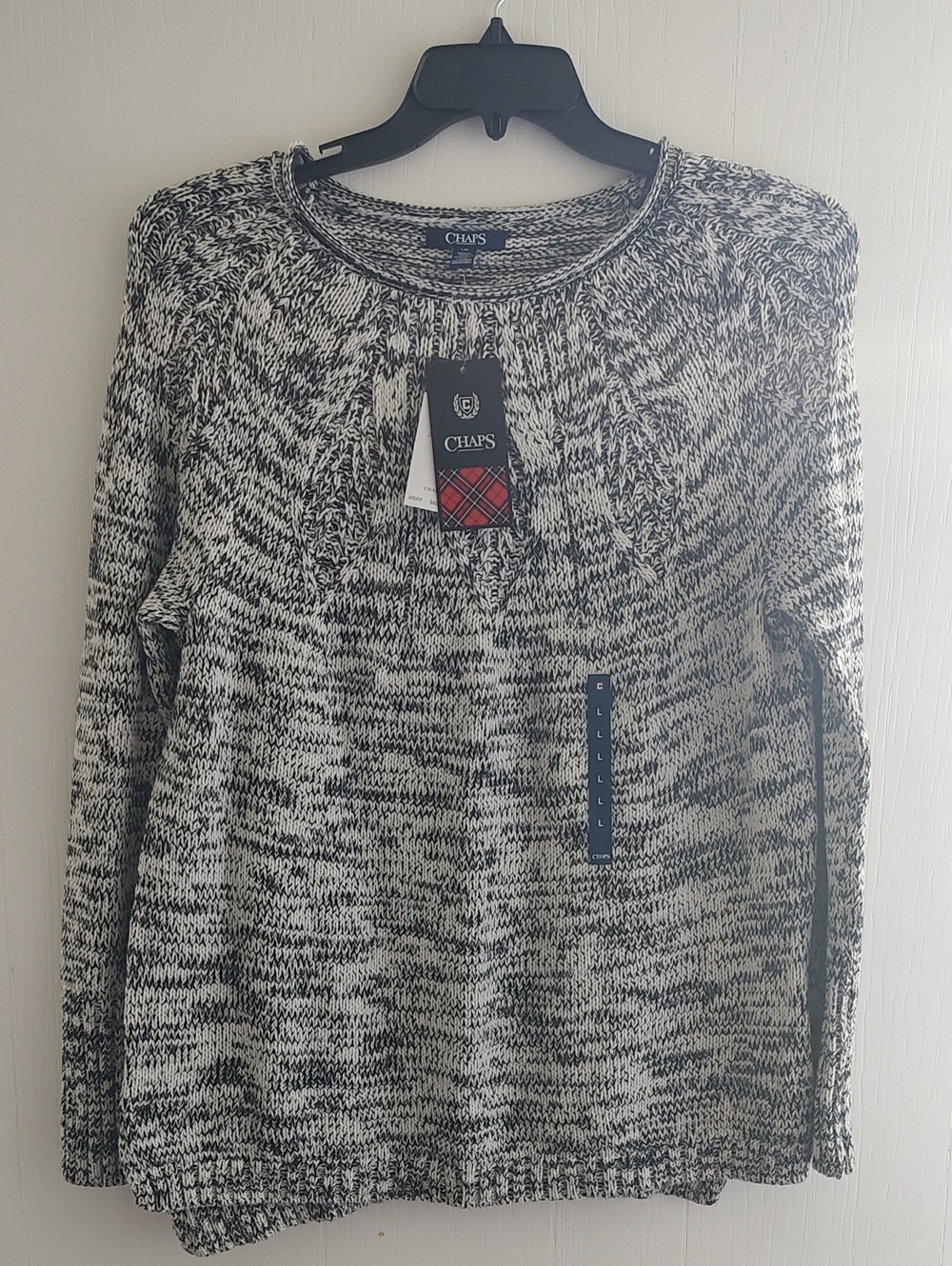 Chaps Black & White Marled Scoop Neck Sweater